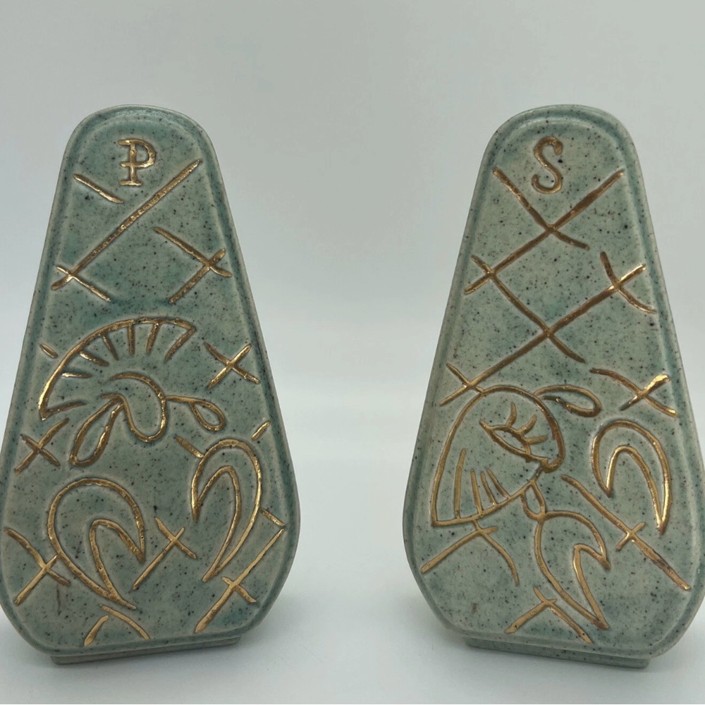 Vintage Roselane California Pottery Salt & Pepper Shakers Aqua Marine Seaside